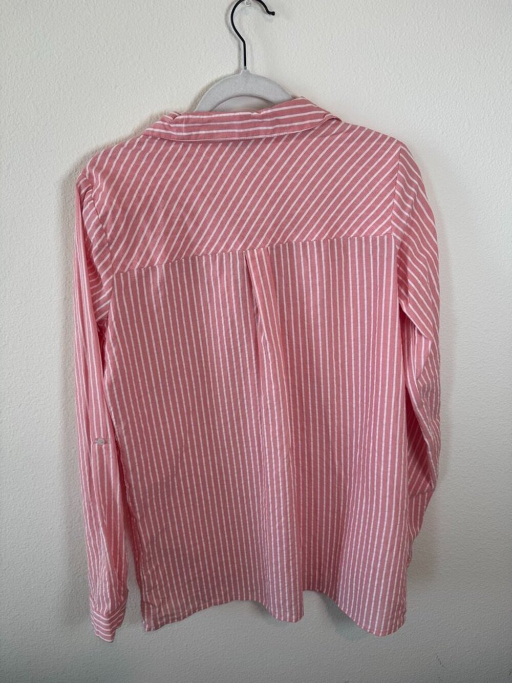 Long Tall Sally Pink & White Striped 100% Cotton Button Down Shirt - Size 6 - Picture 3 of 4